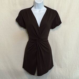 C-63 Cato Brown Twisted Front Short‎ Sleeve Pullover Blouse Size M